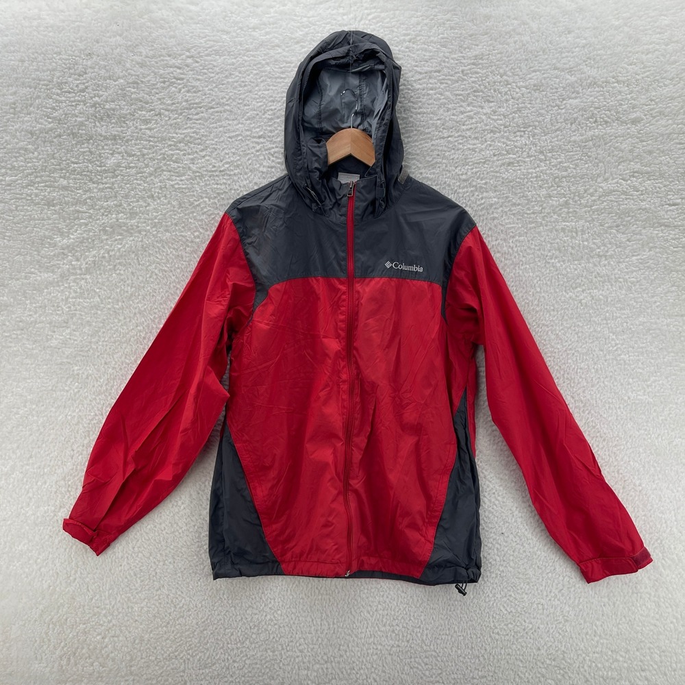 Columbia Rain Jacket Mens Medium Red Glennaker Lake Hooded Windbreaker Outdoor - Picture 1 of 12